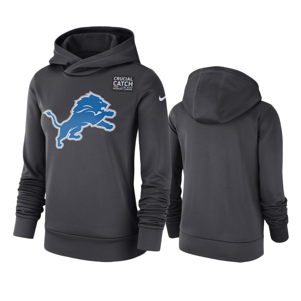 women's detroit lions anthracite crucial catch performance hoodie
