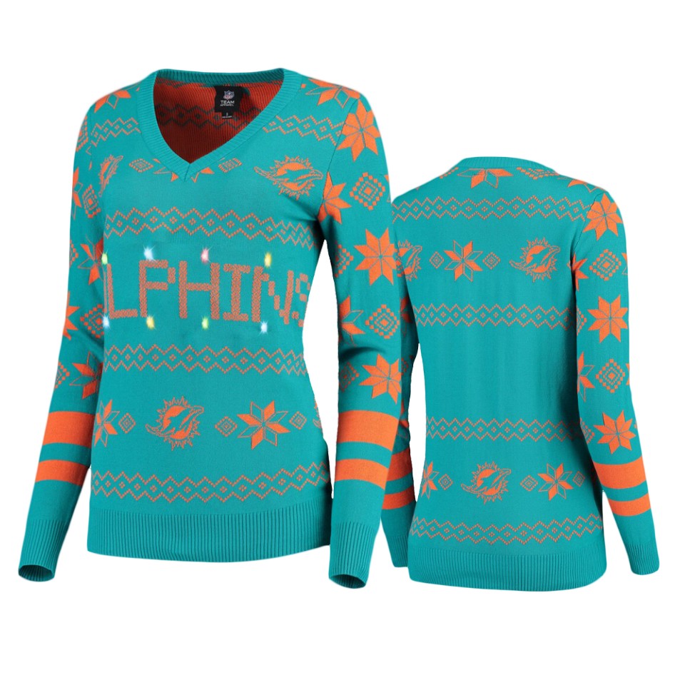 women's dolphins aqua 2019 ugly christmas light up sweater