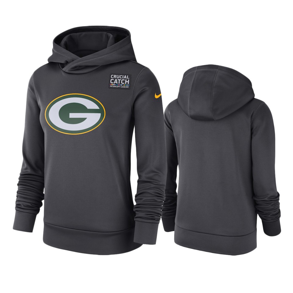 women's green bay packers anthracite crucial catch performance hoodie