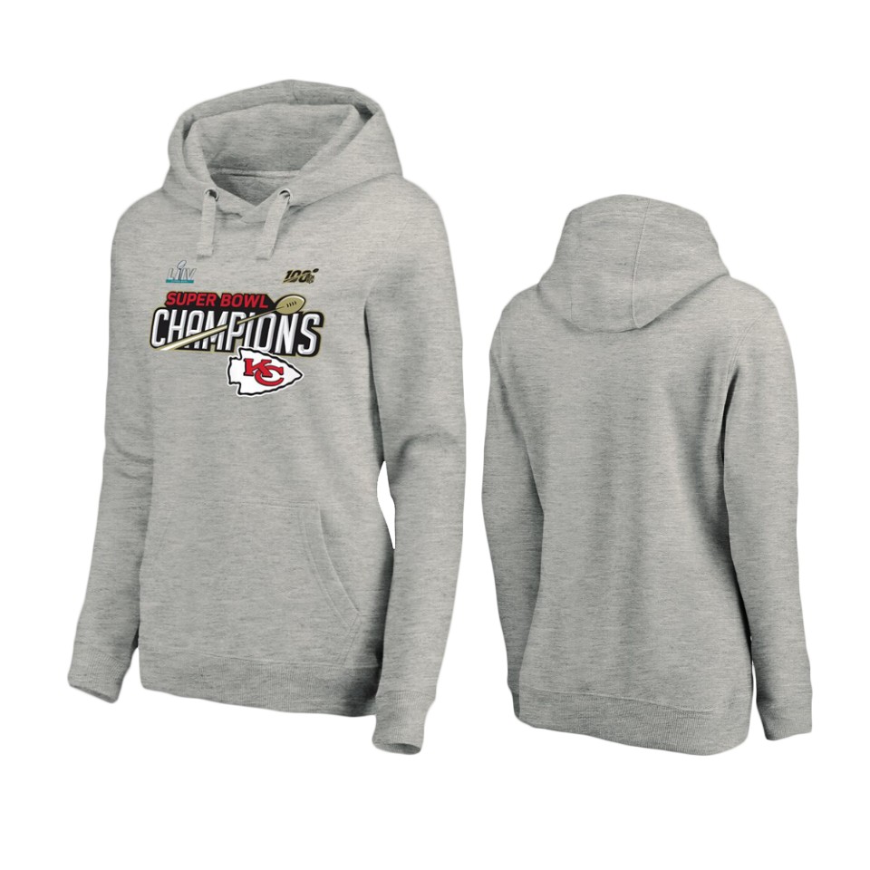 women's kansas city chiefs heather gray super bowl liv champions trophy collection locker room hoodie