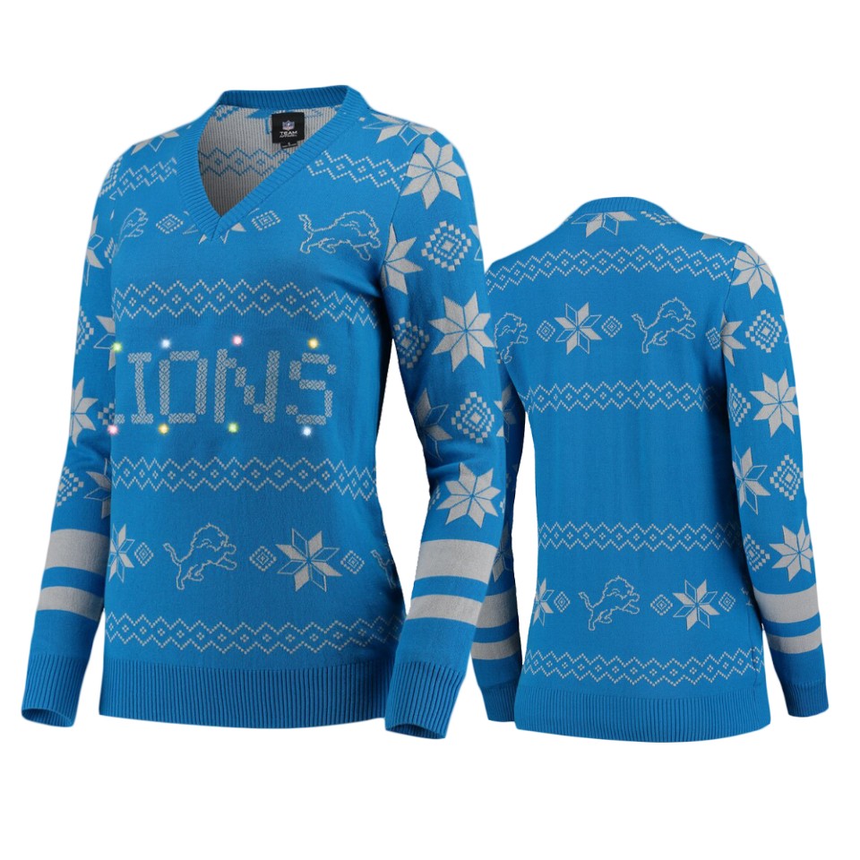 women's lions blue 2019 ugly christmas light up sweater