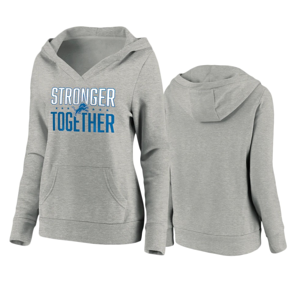 women's lions heather gray stronger together crossover neck hoodie