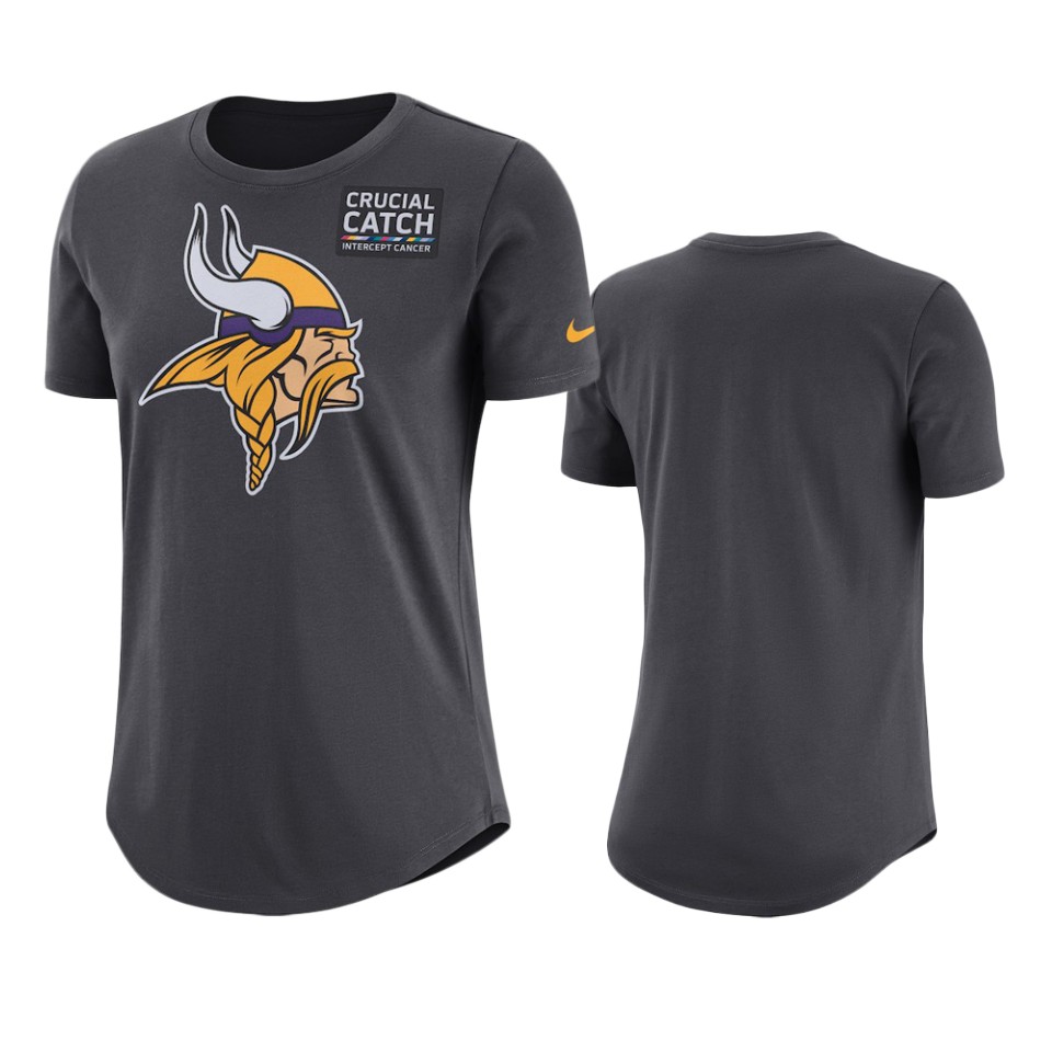 women's minnesota vikings anthracite crucial catch performance t shirt