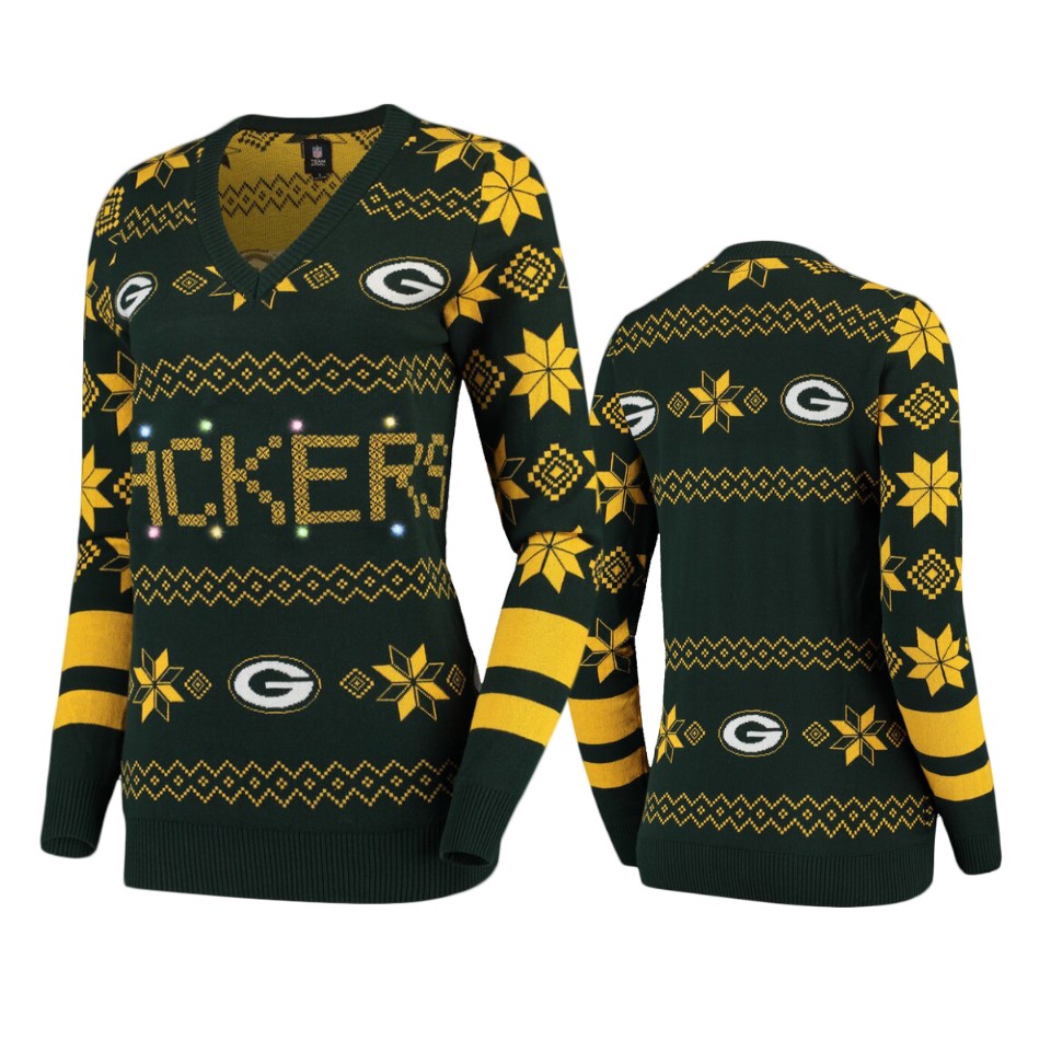 women's packers green 2019 ugly christmas light up sweater