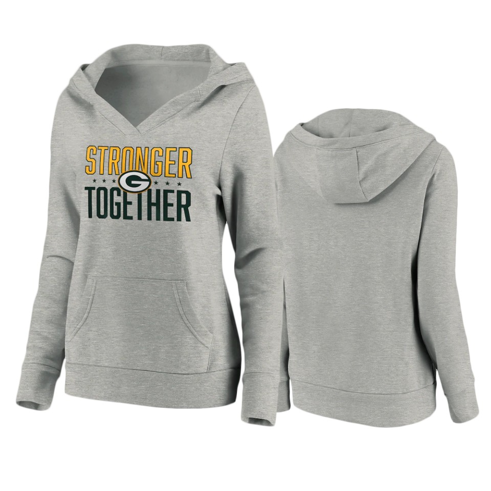 women's packers heather gray stronger together crossover neck hoodie