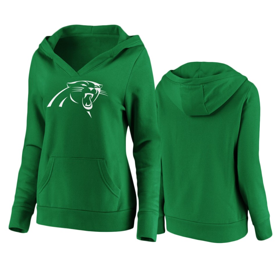 women's panthers green st. patrick's day white logo hoodie