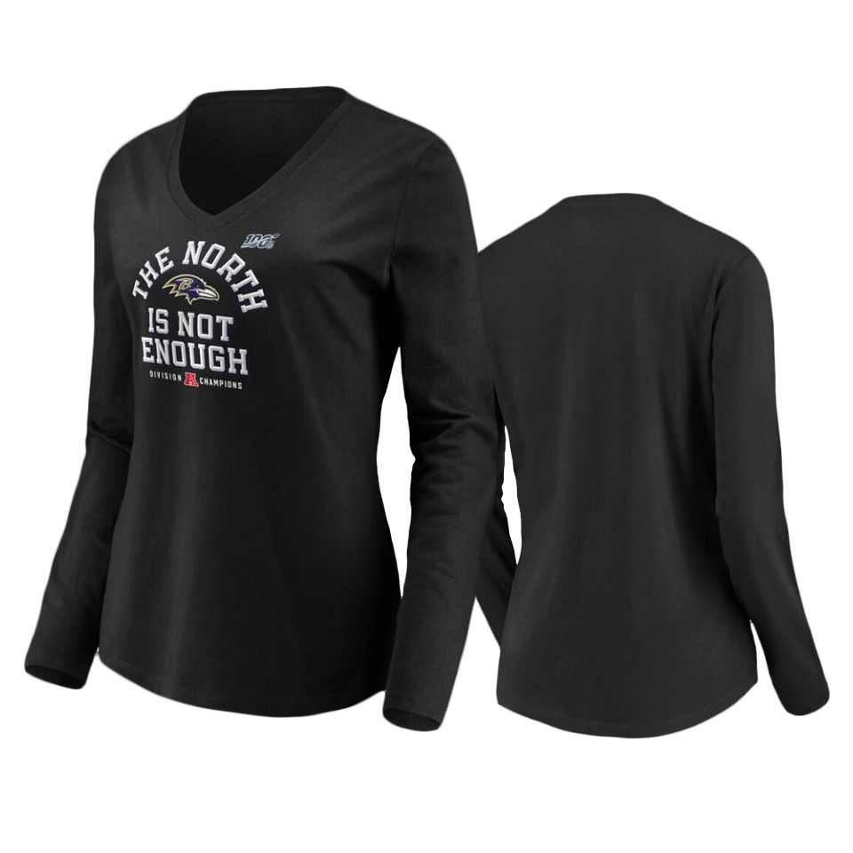 women's ravens black 2019 afc north division champions cover two long sleeve t shirt