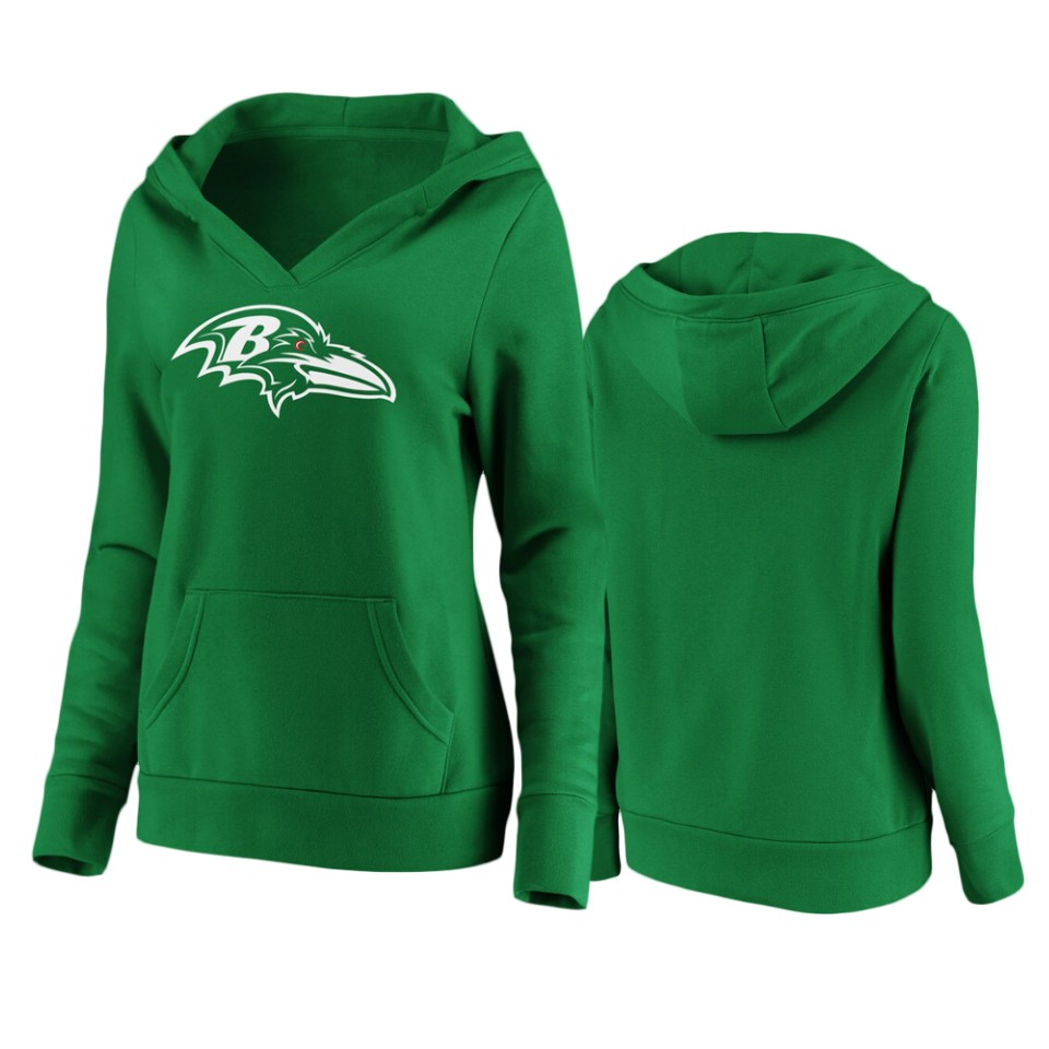 women's ravens green st. patrick's day white logo hoodie