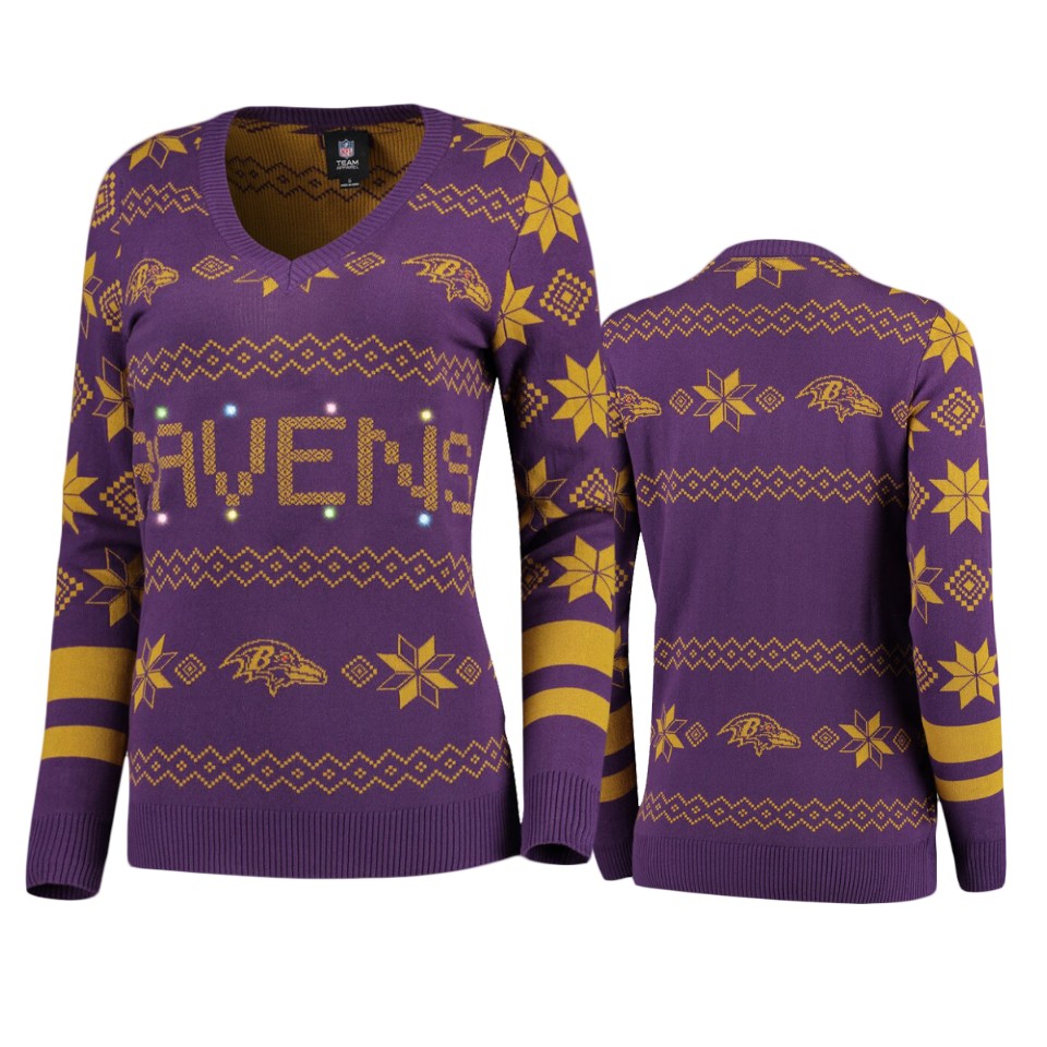 women's ravens purple 2019 ugly christmas light up sweater