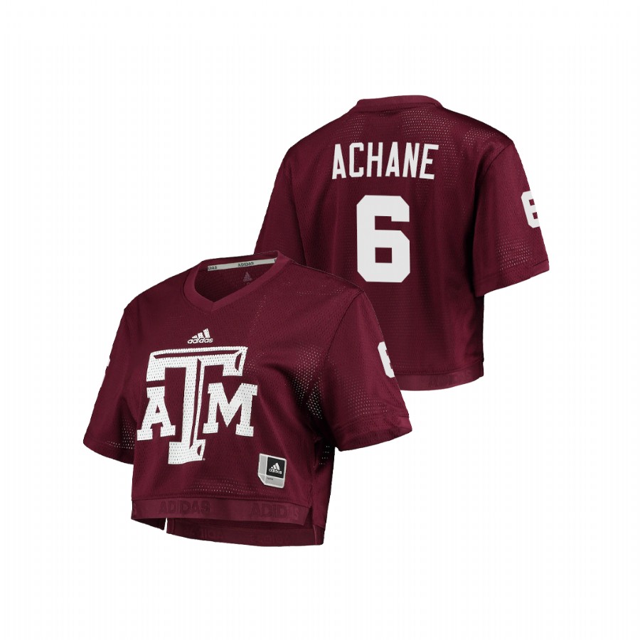 women's texas a&m aggies devon achane maroon primegreen v neck cropped jersey