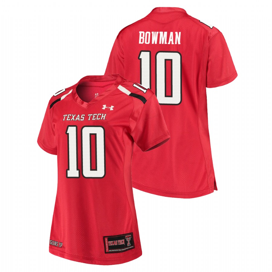 women's texas tech red raiders alan bowman red replica jersey