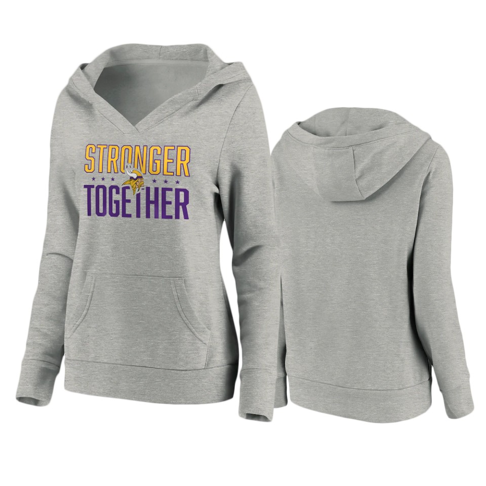 women's vikings heather gray stronger together crossover neck hoodie