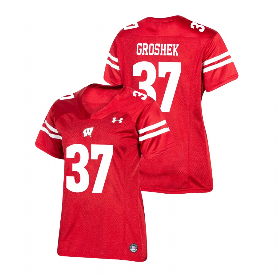 women's wisconsin badgers garrett groshek red replica football jersey