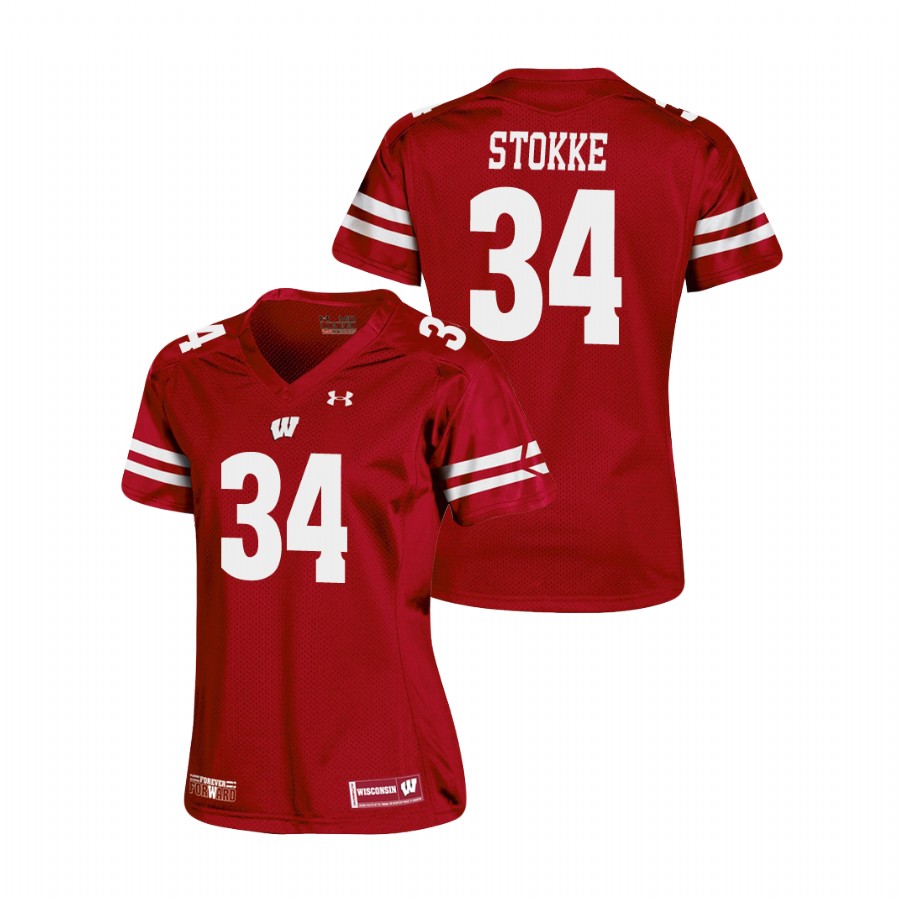 women's wisconsin badgers mason stokke red replica college football jersey