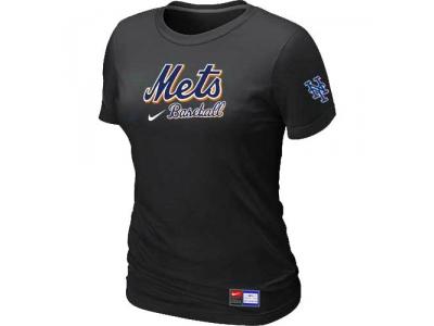 women New York Mets NEW Black Short Sleeve Practice T-Shirt