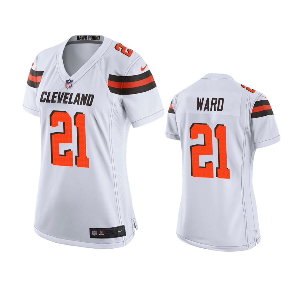 women browns denzel ward white game jersey