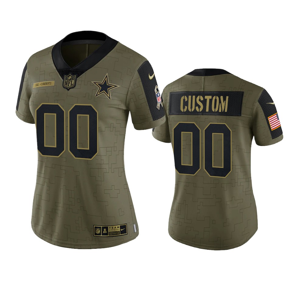 women cowboys custom olive limited 2021 salute to service jersey