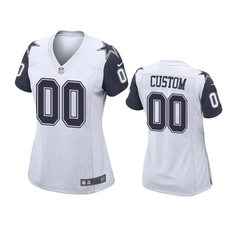 women custom cowboys alternate game white jersey