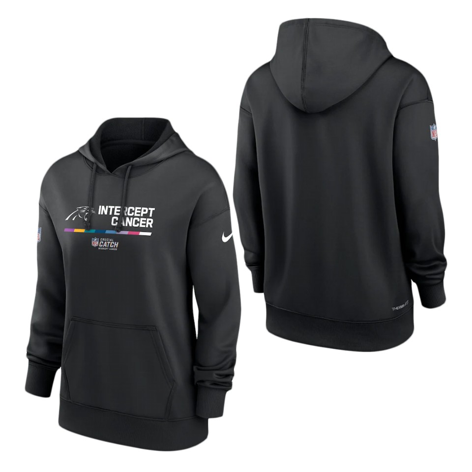 women panthers black 2022 nfl crucial catch therma pullover hoodie