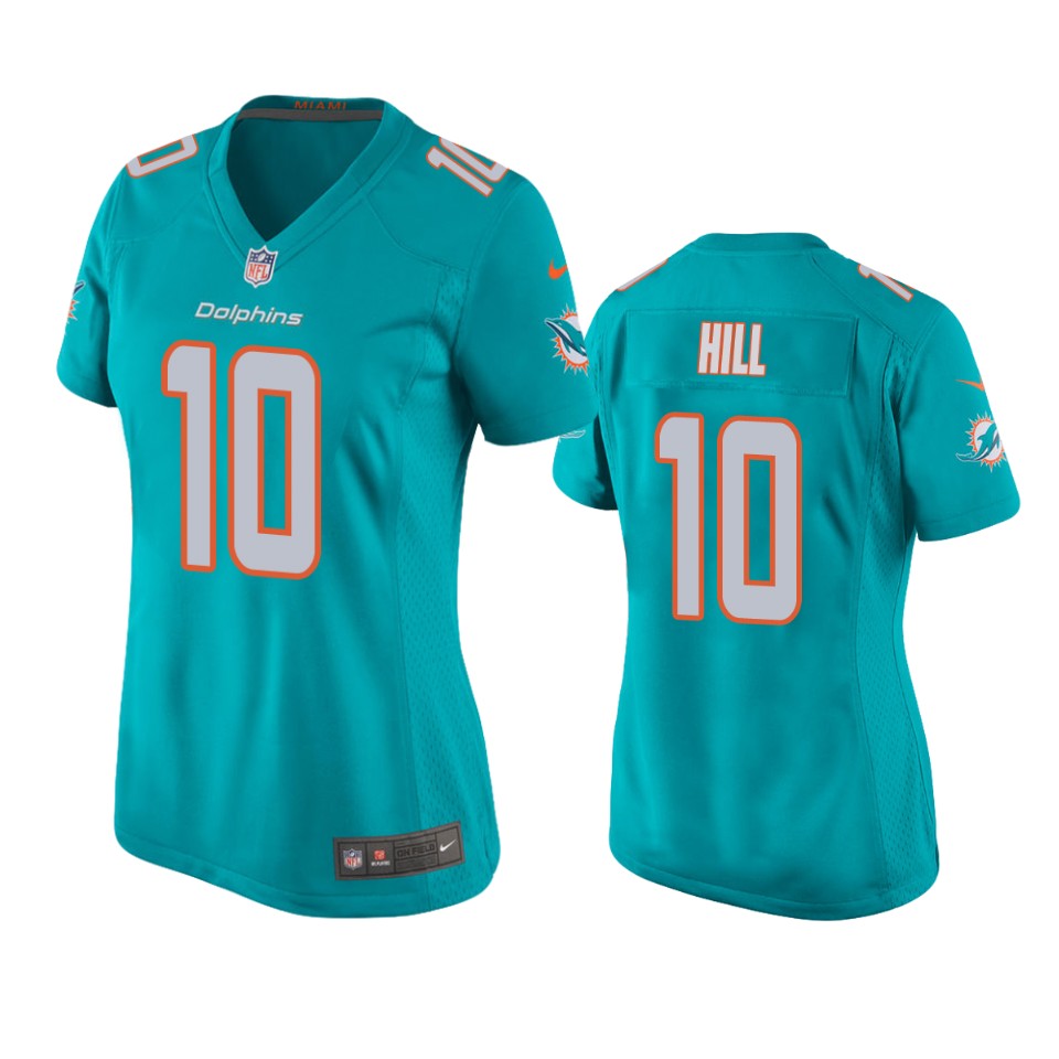 women tyreek hill dolphins game aqua jersey