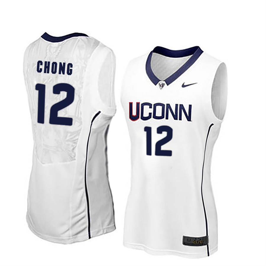 women uconn huskies white 12 saniya chong ncaa basketball player name and number jersey