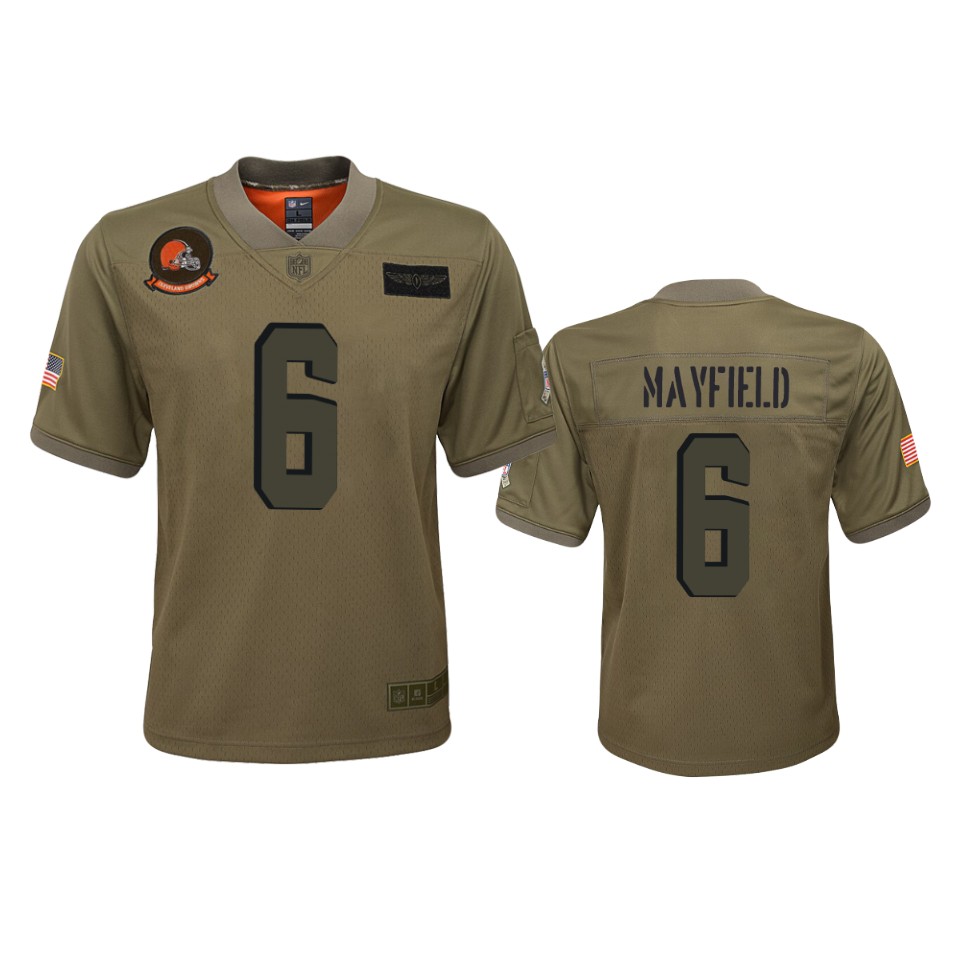 youth browns baker mayfield camo game 2019 salute to service jersey