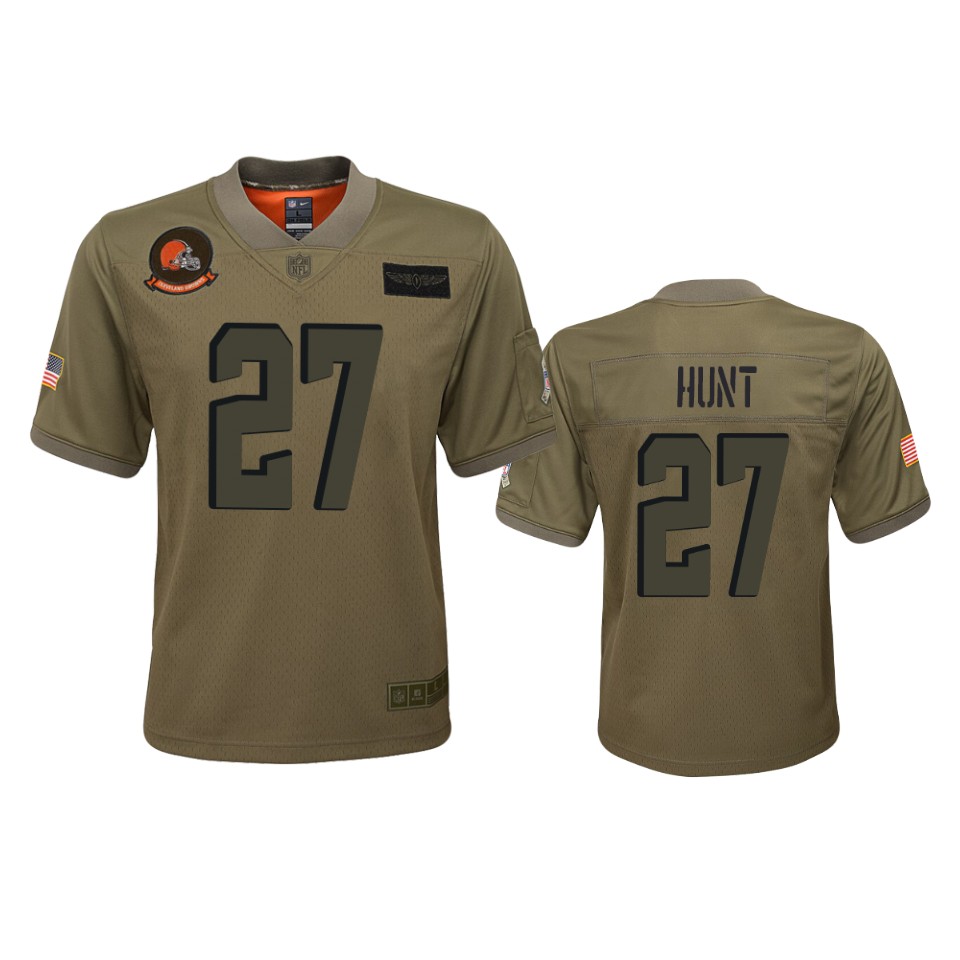 youth browns kareem hunt camo game 2019 salute to service jersey
