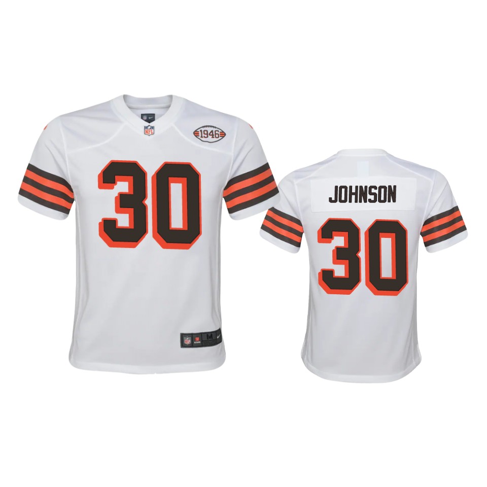 youth d'ernest johnson browns white 1946 collection alternate game jersey