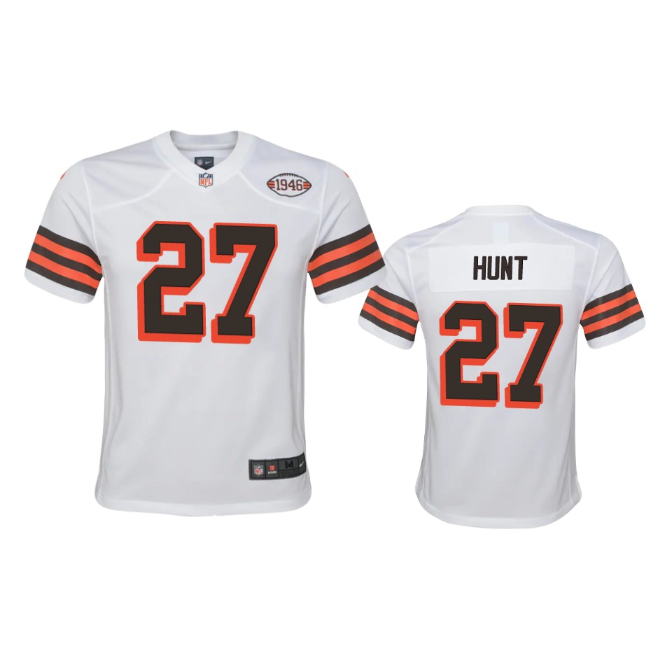 youth kareem hunt browns white 1946 collection alternate game jersey