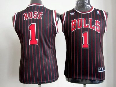 youth nba chicago bulls #1 rose black(red strip)