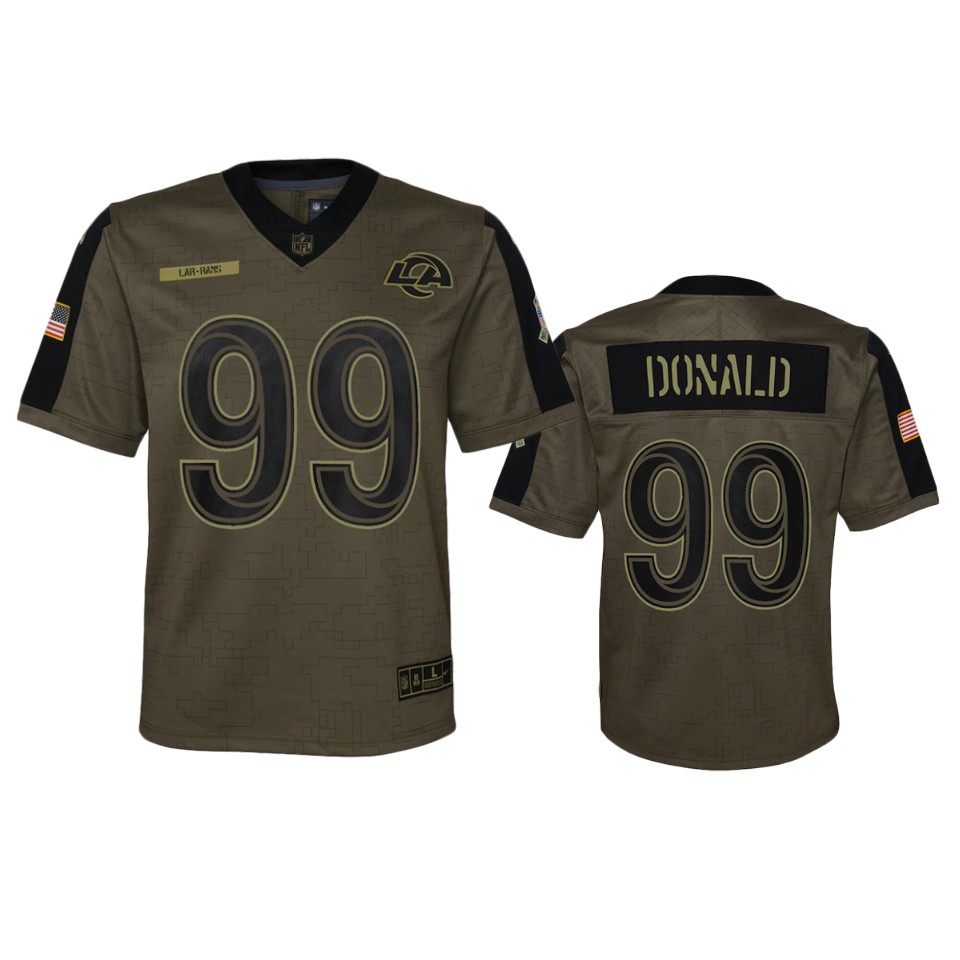 youth rams aaron donald olive game 2021 salute to service jersey