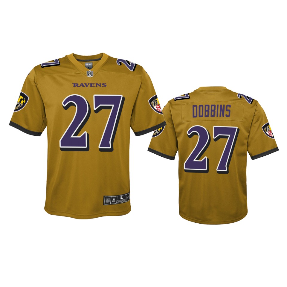 youth ravens j.k. dobbins gold inverted game jersey