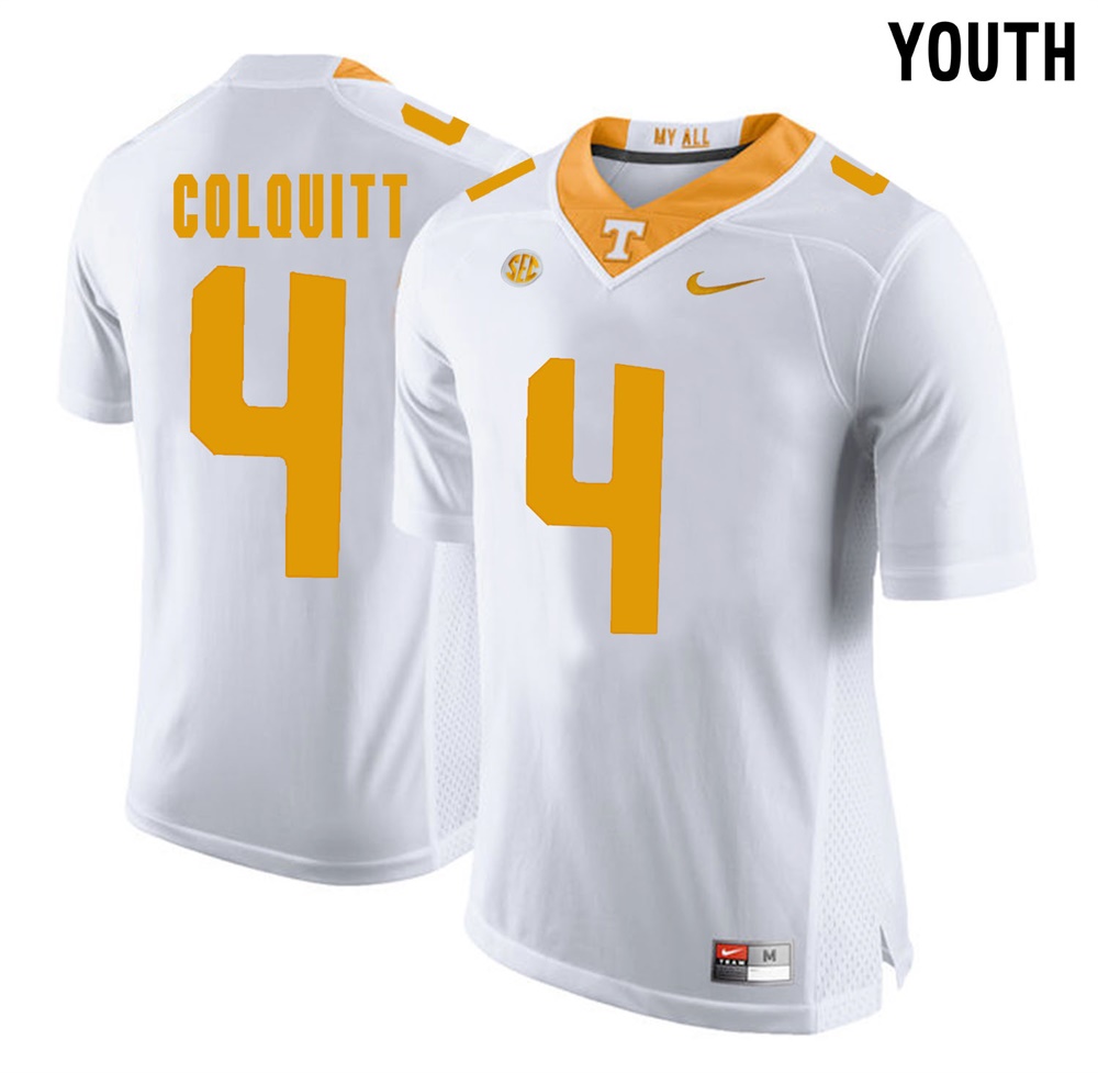 youth tennessee volunteers white britton colquitt college football jersey