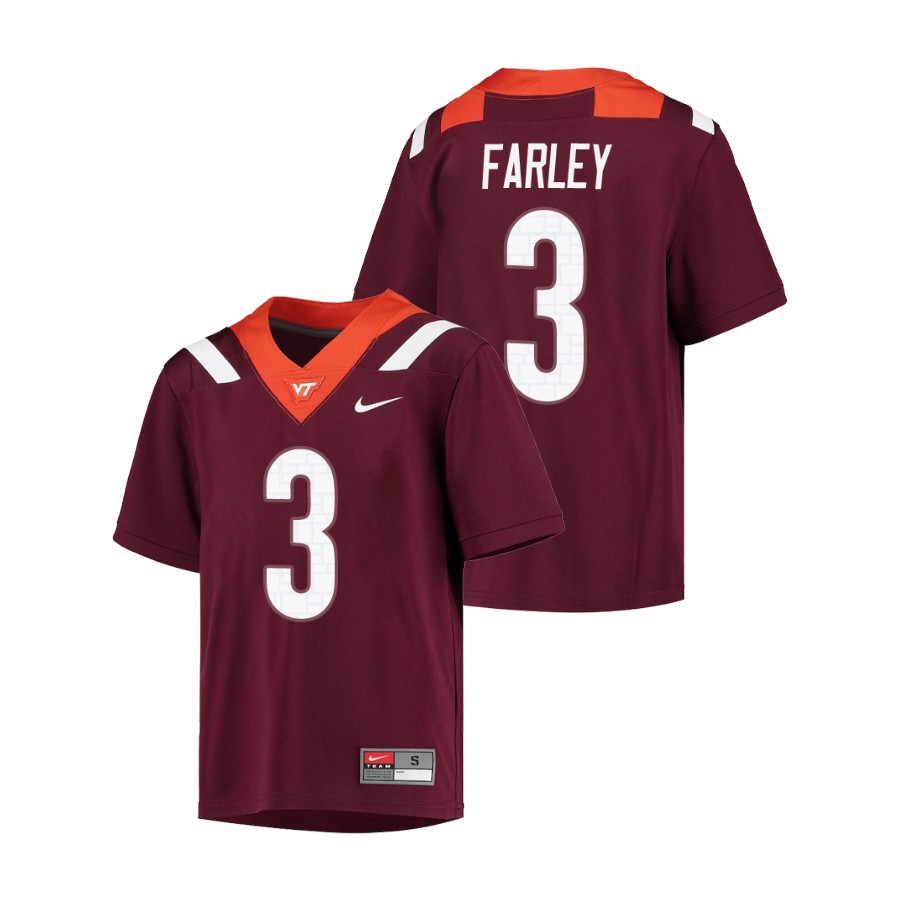 youth virginia tech hokies caleb farley maroon untouchable football jersey