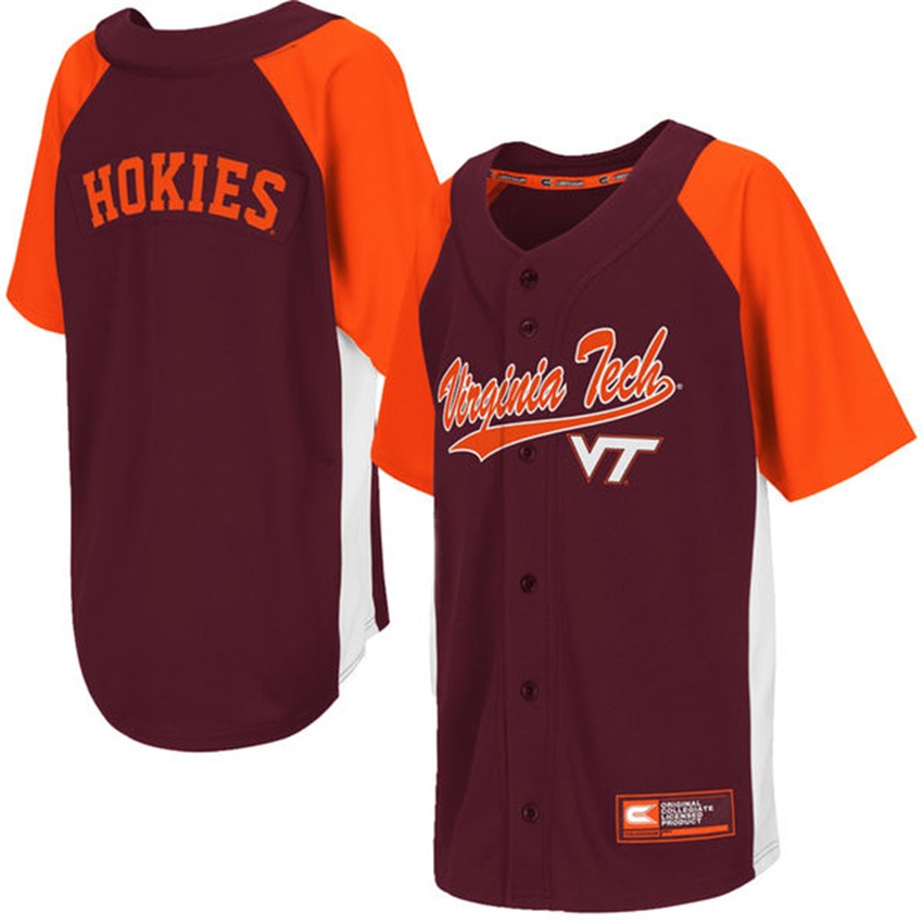 youth virginia tech hokies maroon button up strike zone baseball jersey