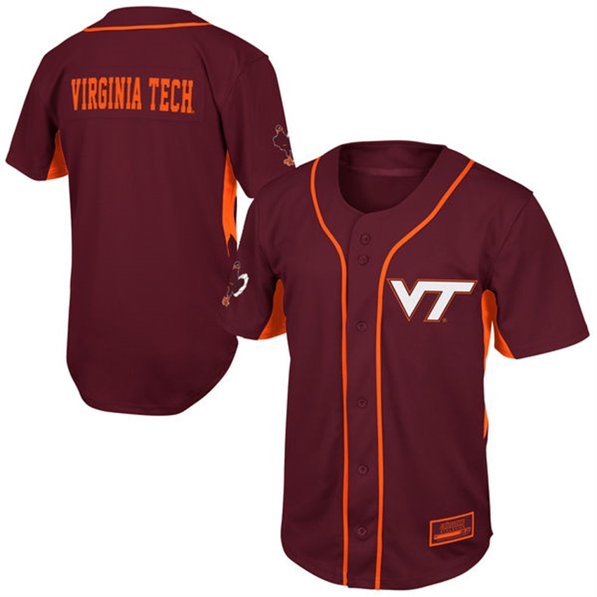 youth virginia tech hokies maroon button up strike zone performance baseball jersey